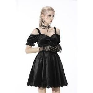Dark in Love Black Velvet Off Shoulder Gothic Party Dress Sz MEDIUM Grunge Emo